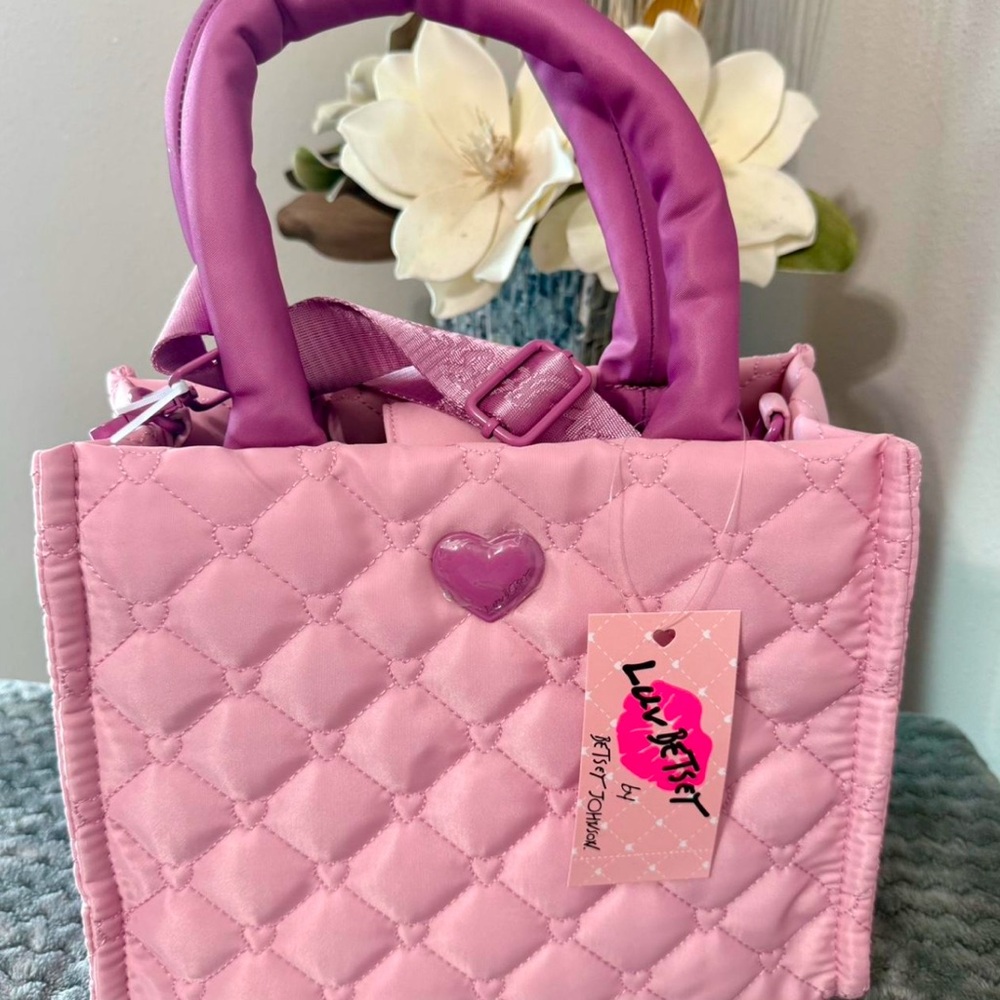 Betsey Johnson Blush "LBSIAN Nylon Puffy Tote with Violet handles